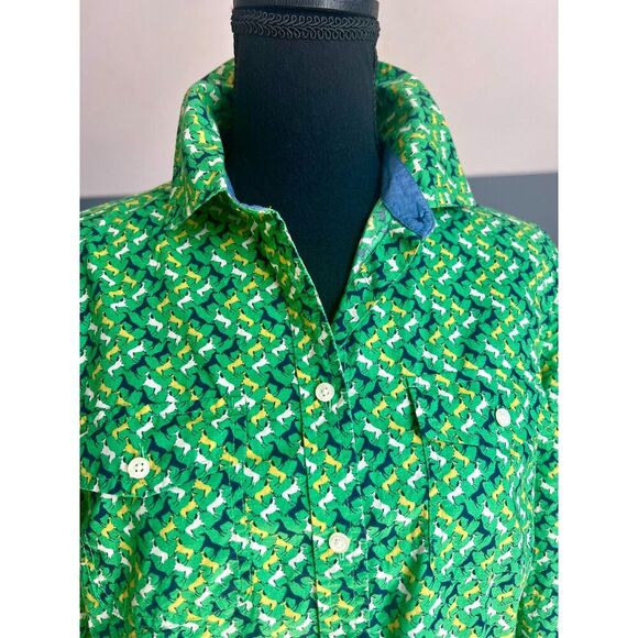 Talbots Womens Top Shirt Size 6 Green Horse Print Roll Tab Sleeve EUC - Picture 7 of 8